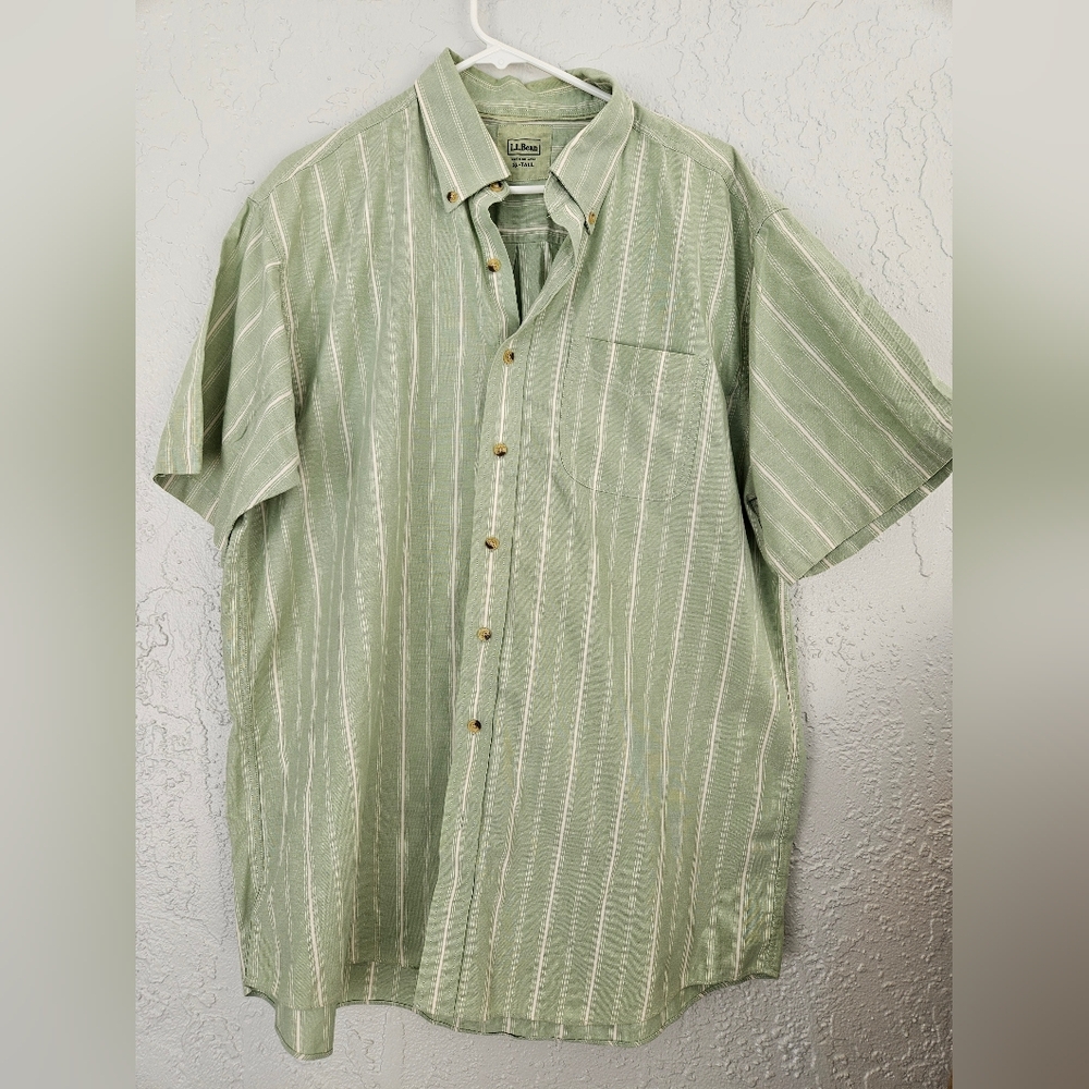 L.l Bean Mens XL TALL Striped Green CASUAL Classic Wear Buttons